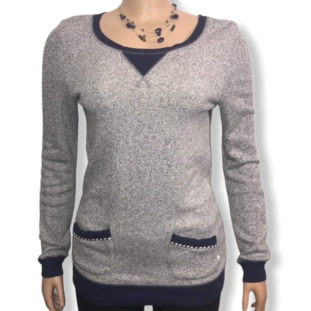 Quicksilver Sweater Top Pullover Heather Gray Navy Pocket Details size XS